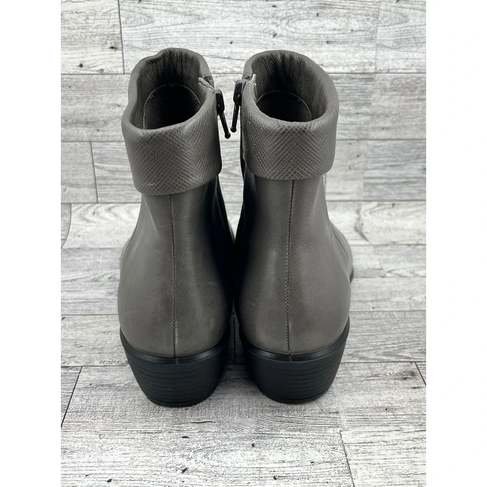 Ecco Shape 35 Grey Leather Block Heel‎ Ankle Boots Side Zip Womens 37 US 6-6.5